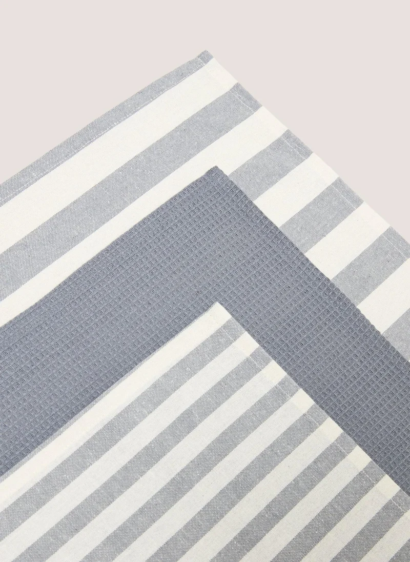 Matalan 3 Pack Grey Striped Tea Towels